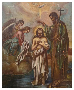 19th Century Orthodox Icon Saint John Christening Jesus, 1860