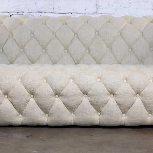 Late 20th to Early 21st Century Modern Chesterfield Style Diamond Tucked Sofa With Beige Twill Fabric Style of Paola Navone For Sale - Image 10 of 18