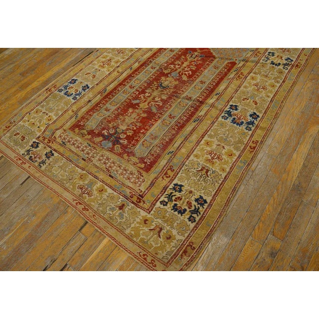 1750s Red Muslim Prayer Geometric AntiqueTurkish Kula Rug 4' 0" X 6' 4" Knotted Wool Carpet For Sale - Image 9 of 12