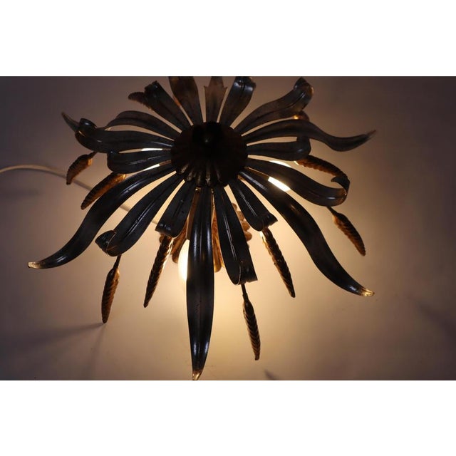Hollywood Regency Flush Mount with Ears of Corn in Gold and Silver, 1970s For Sale - Image 12 of 13