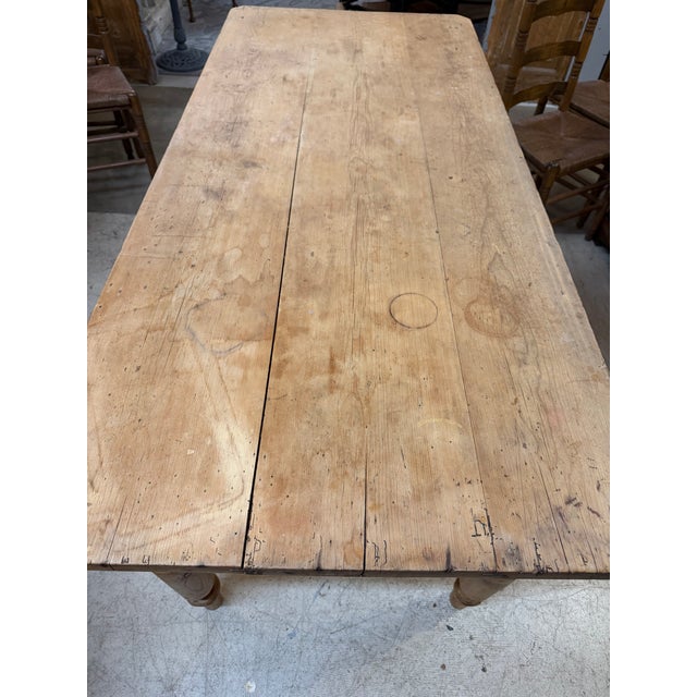Early 20th Century Antique Pine Farm Table With Drawer at Each End. Great Patina For Sale - Image 5 of 10