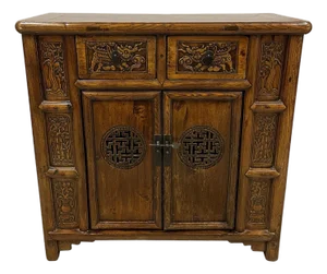 19th Century Antique Chinese Carved Coffer, Cabinet, Side Table