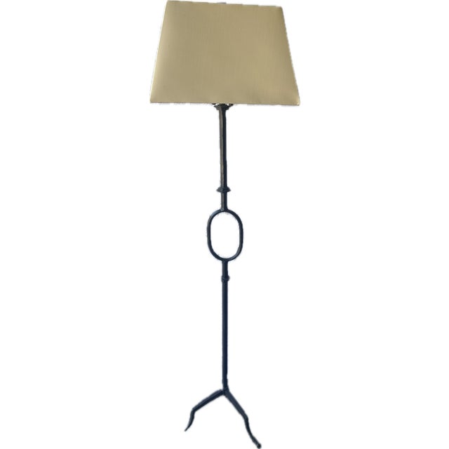 Metal Mid-Century Style Bronze-Over-Gilt Iron Floor Lamp — Sculptural X-Base, Dual Pull Chains For Sale - Image 7 of 7