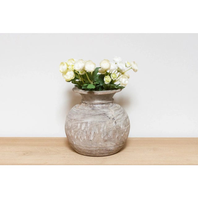 This charming antique carved wood pot was crafted from teak and originally used in Village kitchens in North India to...