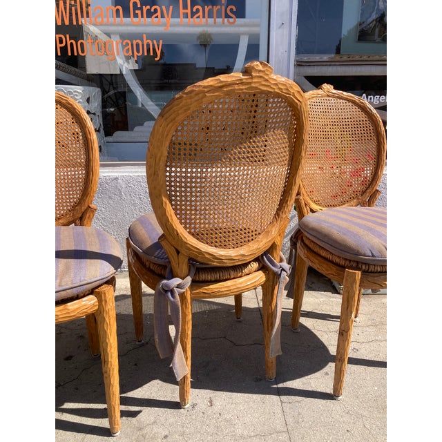 Faux Bois French Style Dining Side Chairs With Cain Backs and Rush Seats - Set of 4 For Sale - Image 4 of 8