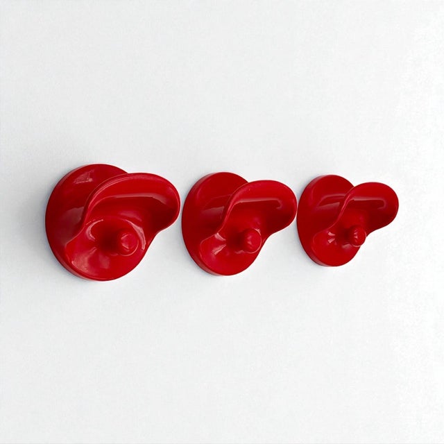 Plastic Red Wall Hooks by Olaf Von Bohr for Kartell, 1970s, Set of 3 For Sale - Image 7 of 11