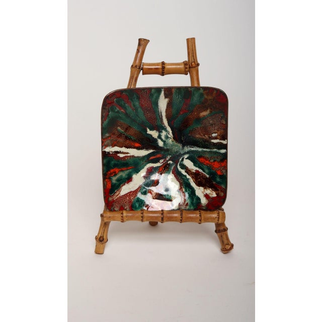 Mid Century Modern Enamel on Copper Green and Red Square Decorative Dish For Sale In New York - Image 6 of 11