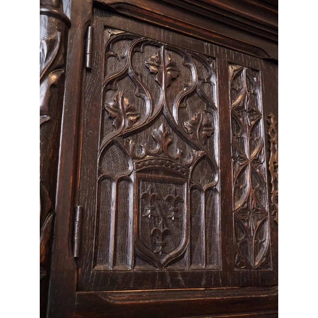 Neo-Gothic Carved Oak Cabinet For Sale - Image 4 of 10