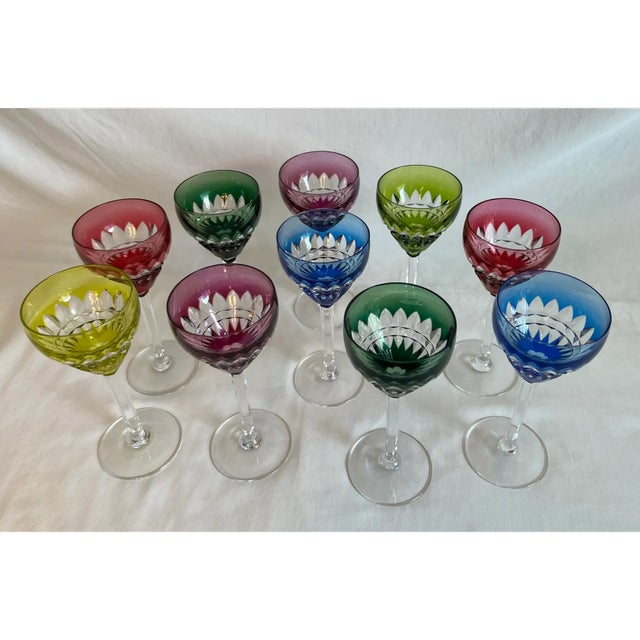 Mid-Century Modern Vintage Val St. Lambert Crystal Wine Glasses - Set of 10 For Sale - Image 3 of 9