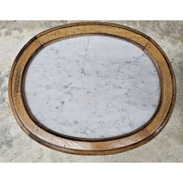Wood Mid-Century French Provincial Fruitwood and Marble Top Candle Stand Side Table For Sale - Image 7 of 7
