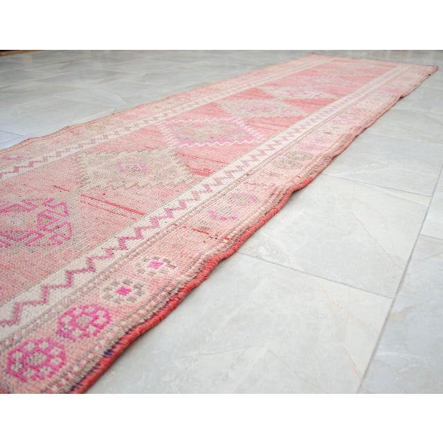 1970s Pink Kurdish Herki Hand-Knotted Distressed Runner For Sale - Image 16 of 17