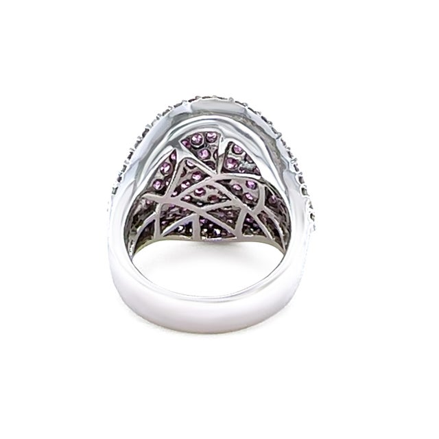 18ct White Gold Pink Sapphire and Diamond Dress Ring 3.74ct 17.85g, Size 7.75 For Sale - Image 10 of 11