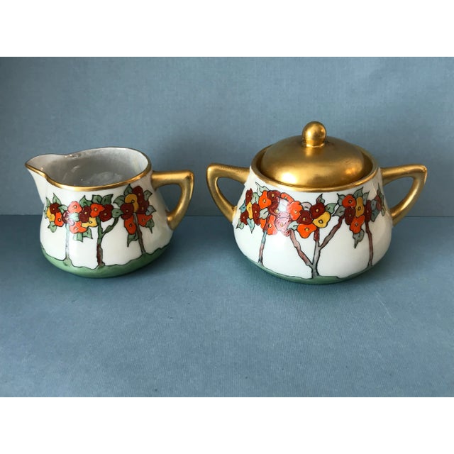 Arts & Crafts Vintage 1930s Arts & Crafts Hand-Painted Signed "Alpha Walker-Witt" Sugar Creamer Set- 2 Pieces For Sale - Image 3 of 10