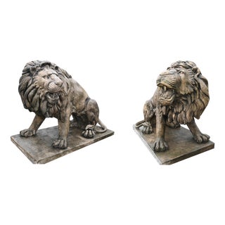 Lifesize Lion Gatekeeper Statues Stone Country House, Set of 2 For Sale