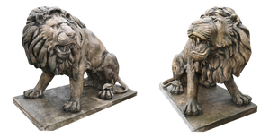 Lifesize Lion Gatekeeper Statues Stone Country House, Set of 2
