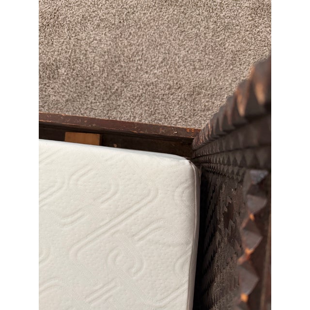 Wood Antique Tramp Art Bed For Sale - Image 7 of 12