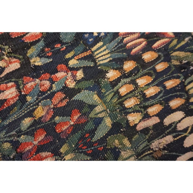 Black Antique Tapestry Square MilleFleurs Tapestry Fragment Wool Black Textile Art For Sale - Image 8 of 8