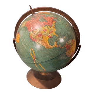 Vintage Cram's Imperial 12 Inch World Globe With Raised Mountain Ranges For Sale