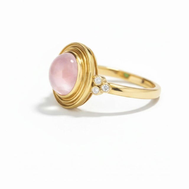 Vintage Inspired Rose Quartz and Topaz Ring in Silver, Gold, Size 6 For Sale - Image 4 of 6