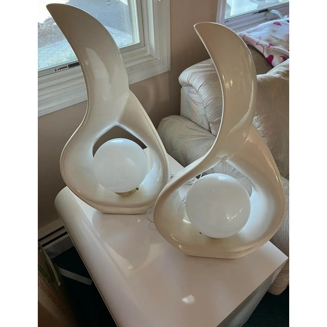 Contemporary 1980s Postmodern Ceramic Flame Lamps - a Pair For Sale - Image 3 of 3