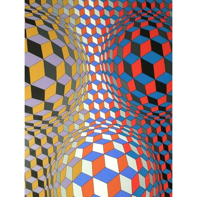 Paper 1980 "Nebulous" Op Art Abstract Silkscreen by Victor Vasarely, Framed For Sale - Image 7 of 13