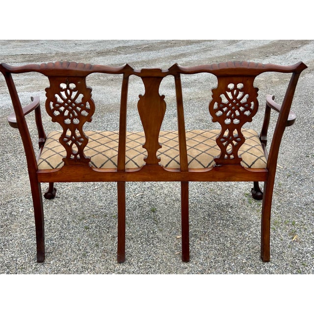 Brown Vintage 1940’s Mahogany Chippendale Settee For Sale - Image 8 of 9