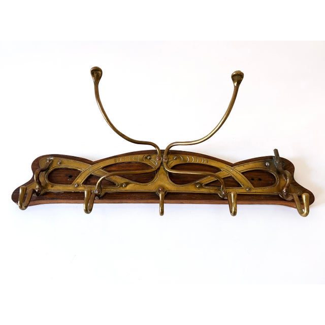 Art Nouveau Brass and Wood Coat Rack or Hanger, Germany, 1900s For Sale - Image 4 of 18