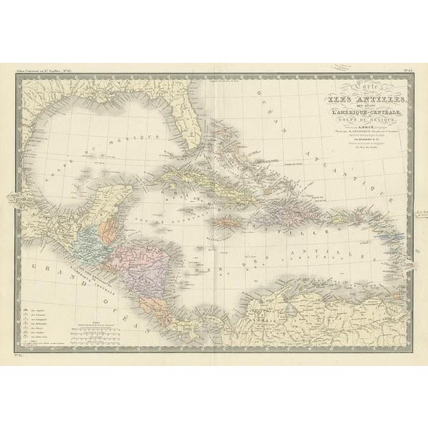 Antique map titled 'Carte des Iles Antilles'. Large map of the Antilles. This map originates from 'Atlas de Géographie...
