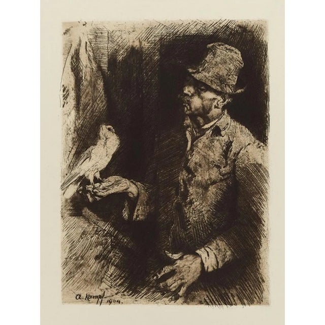 Taubenliebhaber (Pigeon Fanciers) - Original Etching by Arthur Kampf - 1904 1904 For Sale