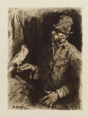 Taubenliebhaber (Pigeon Fanciers) - Original Etching by Arthur Kampf - 1904 1904