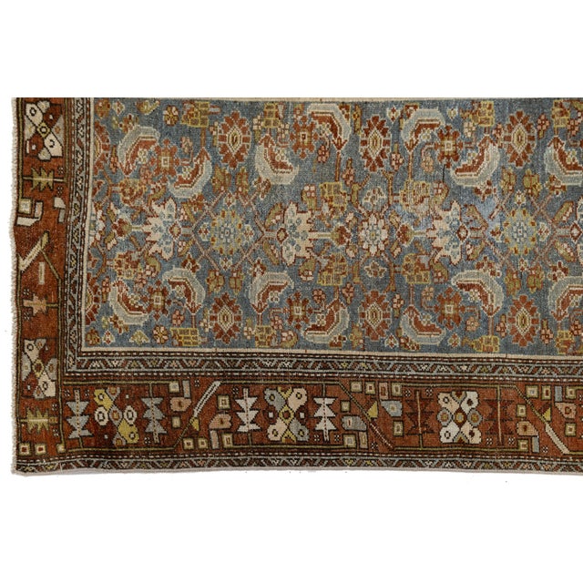 19th Century Antique Malayer Wool Runner Rug With Slate Blue Field & Rust Border For Sale - Image 10 of 10