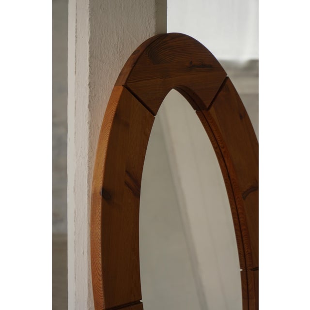 Large Oval Wall Mirror in Pine by Glasmäster Markaryd, Sweden, 1960s For Sale - Image 12 of 17