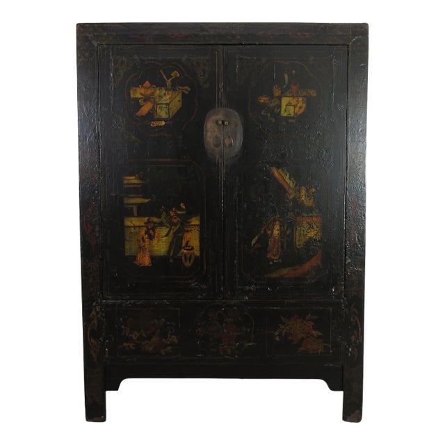 Antique Hand Painted Chinese Cabinet For Sale