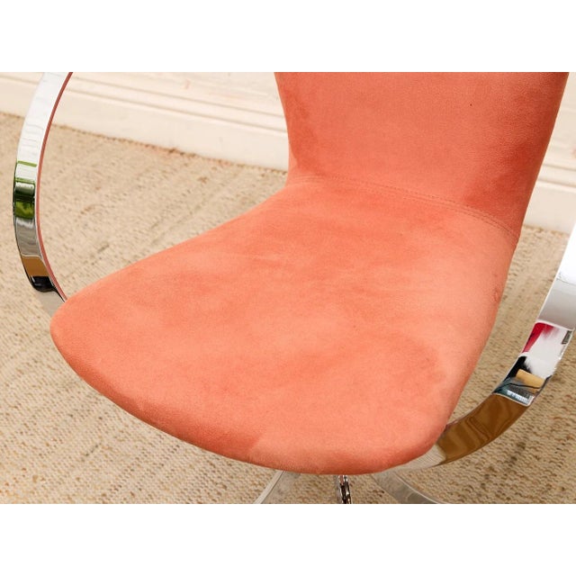 Metal Vintage 1970s Chrome Halo Swivel Armchair in Blush Velvet For Sale - Image 7 of 9