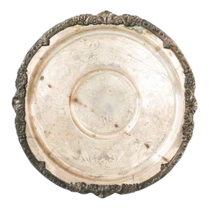 Antique Victorian Style Silverplate on Copper Round Pedestal Tray