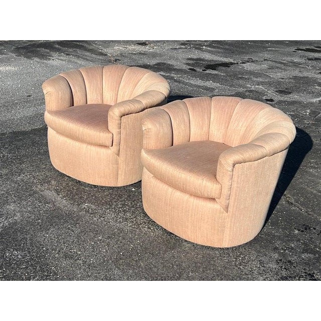 Pair of Scalloped Swivel Chairs For Sale In New York - Image 6 of 18