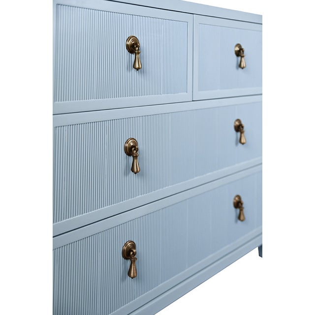 Not Yet Made - Made To Order Matthew Izzo Home Pascal Light Blue Lacquer Three Drawer Chest With Antique Brass Hardware For Sale - Image 5 of 8