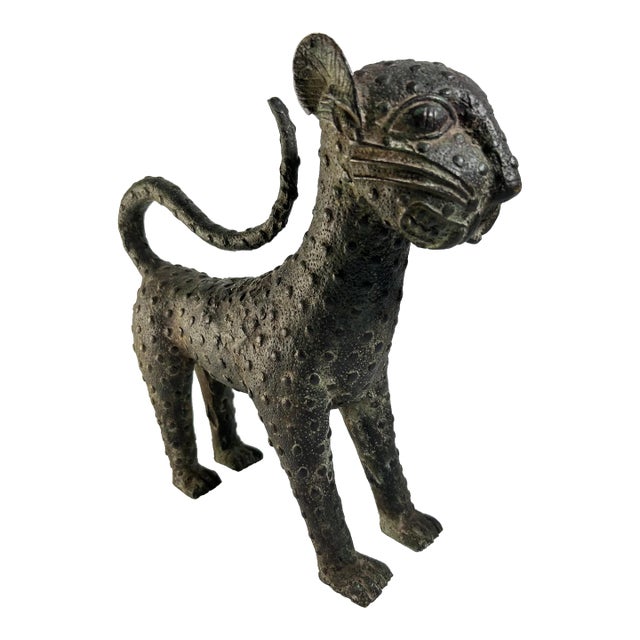 Mid 19th Century African Benin Bronze Leopard, Nigeria, 13" H For Sale