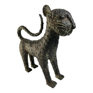 Mid 19th Century African Benin Bronze Leopard, Nigeria, 13" H