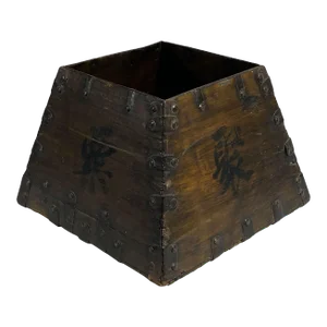 Vintage Chinese Grain Rice Measure Wooden Bucket Basket Box 10" H