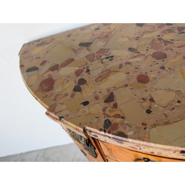 19th-Century French Louis XVI Style Marquetry Inlaid Demi-Lune Cabinet With Breccia Marble Top For Sale - Image 11 of 18