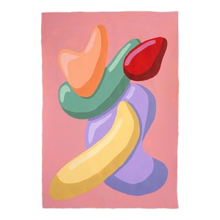 2024, Futurist Style Totem in Vivid Tones, Modernist Balloon Puppets, Acrylic Painting on Watercolor Paper by Ryan Rivadeneyra For Sale
