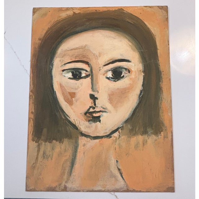 Gouache painting on cardboard of Parisian female and framed in vintage frame with glass ARTIST: Signed and dated on back...