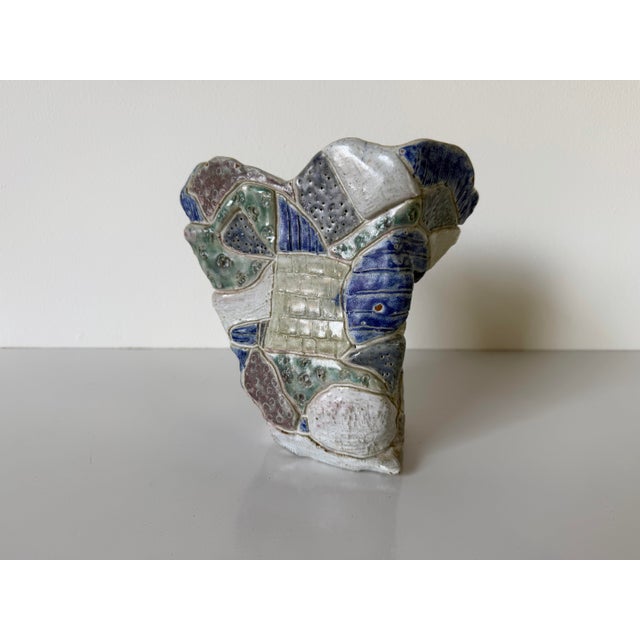 Mid-Century Modern Vintage Handmade Abstract Textured Studio Pottery Sculptural Vase, Unsigned For Sale - Image 3 of 12