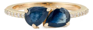 Modern 14k Gold Toi Et Moi Ring Size 4 With 1.45ct Blue Sapphire & Diamonds