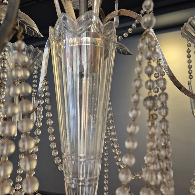 Glass Neoclassicism Swedish Chandelier in Crystal and Silverplate, 1920s For Sale - Image 7 of 11
