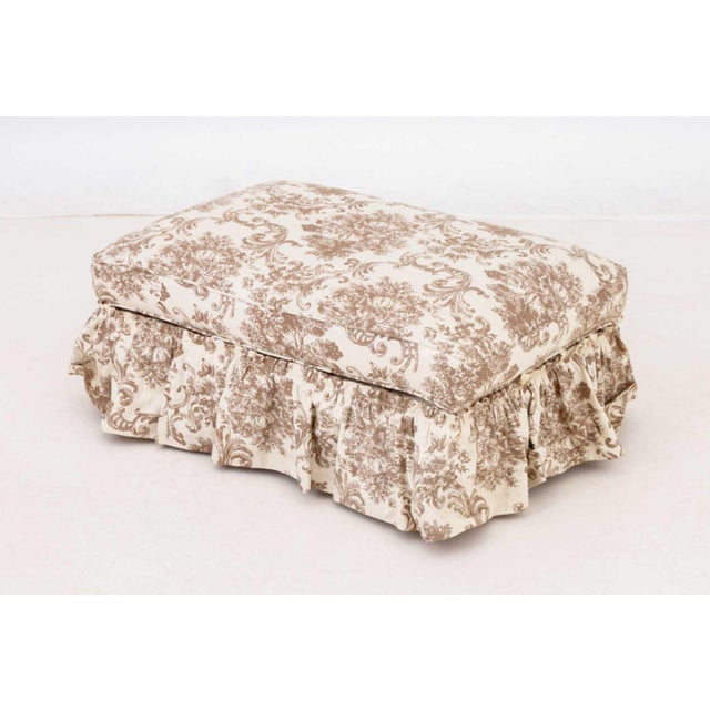 Linen Upholstered Wingback Chair and Ottoman For Sale - Image 11 of 11