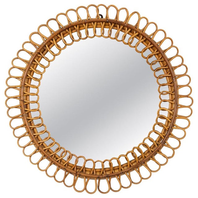 Mid-Century Round Rattan and Bamboo Wall Mirror in the style of Franco Albini, Italy, 1960s For Sale - Image 11 of 11