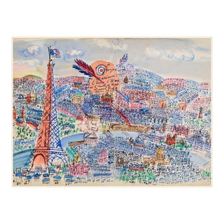 Vintage Paris Wall Art Print – Eiffel Tower & French Cityscape by Raoul Dufy, 24" X 18" For Sale