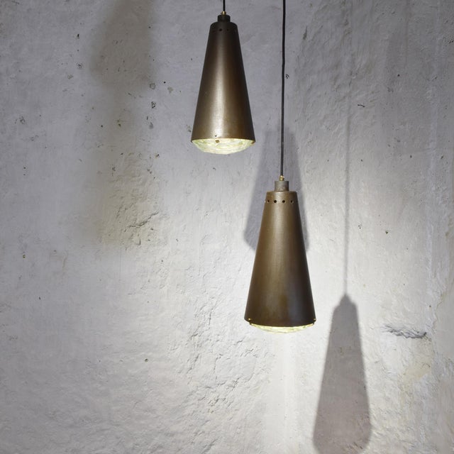 Pendant Lights with Fontana Arte Faceted Crystal Diffuser and Corten-Effect, 1990s, Set of 2 For Sale - Image 12 of 15